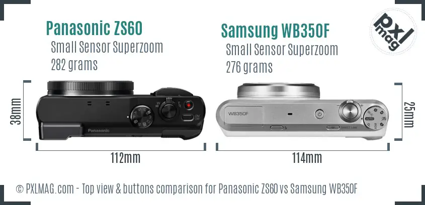 Panasonic ZS60 vs Samsung WB350F top view buttons comparison