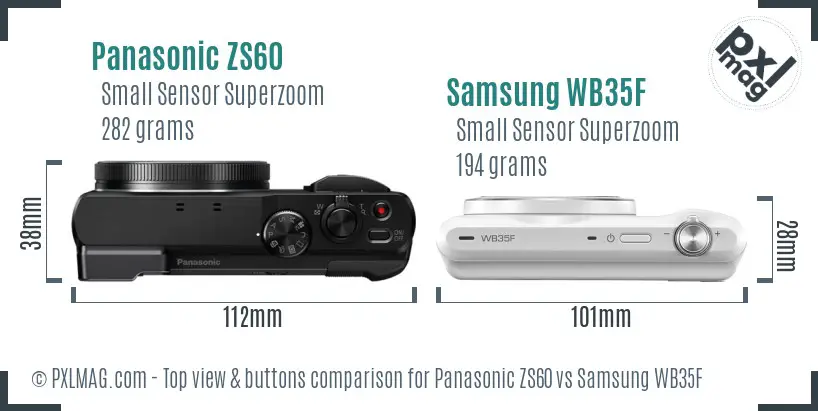 Panasonic ZS60 vs Samsung WB35F top view buttons comparison