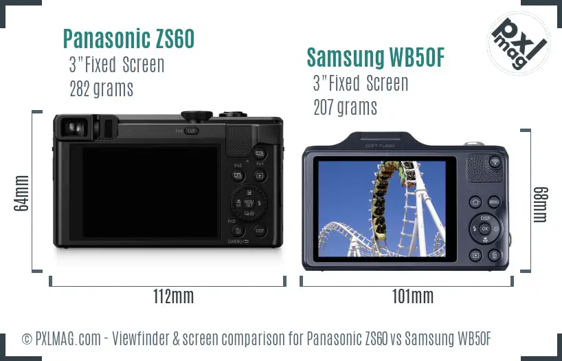 Panasonic ZS60 vs Samsung WB50F Screen and Viewfinder comparison