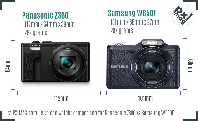 Panasonic ZS60 vs Samsung WB50F size comparison