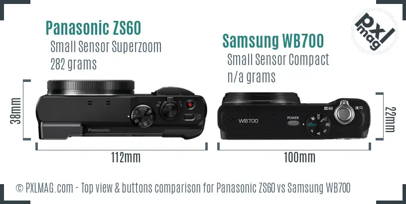 Panasonic ZS60 vs Samsung WB700 top view buttons comparison Panasonic ZS60 vs Samsung WB700 top view buttons comparison