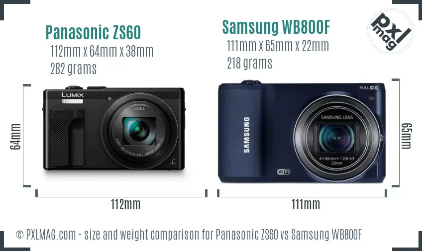 Panasonic ZS60 vs Samsung WB800F size comparison