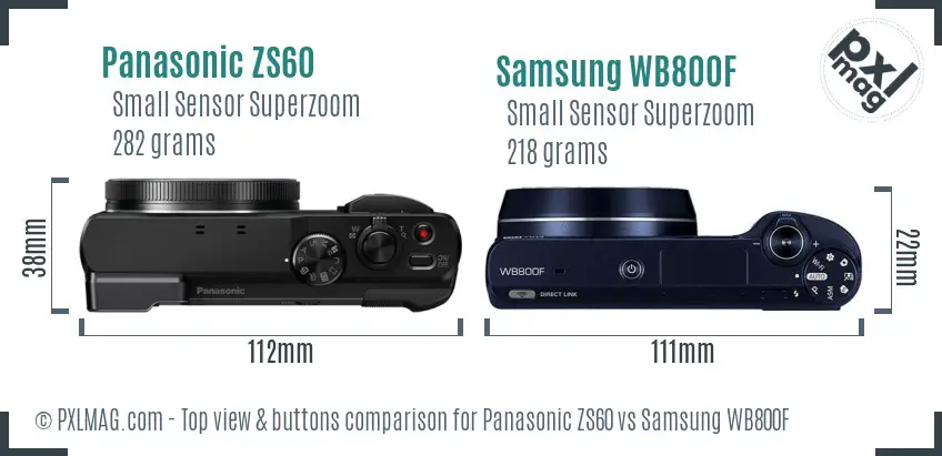 Panasonic ZS60 vs Samsung WB800F top view buttons comparison