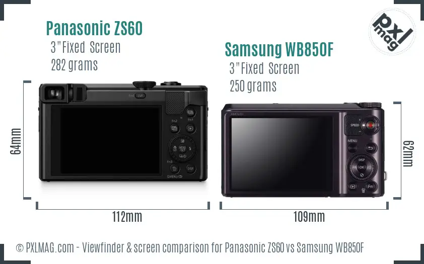 Panasonic ZS60 vs Samsung WB850F Screen and Viewfinder comparison