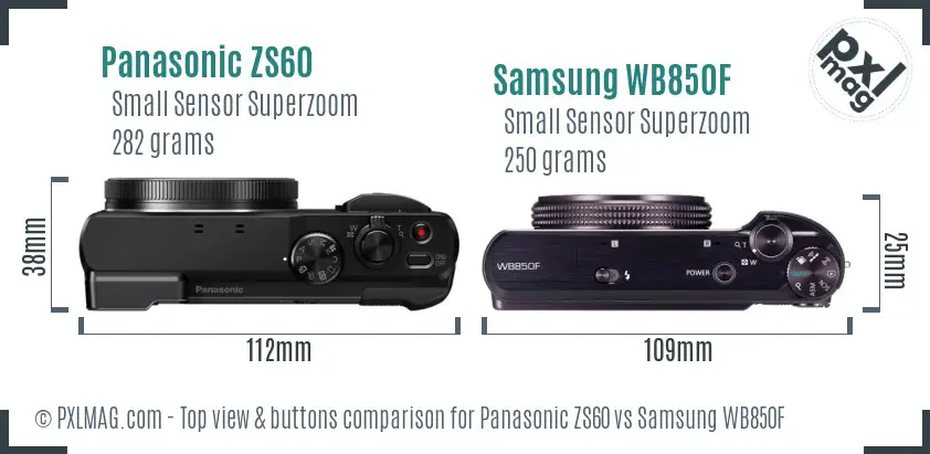 Panasonic ZS60 vs Samsung WB850F top view buttons comparison