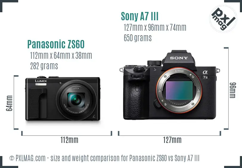 Panasonic ZS60 vs Sony A7 III size comparison