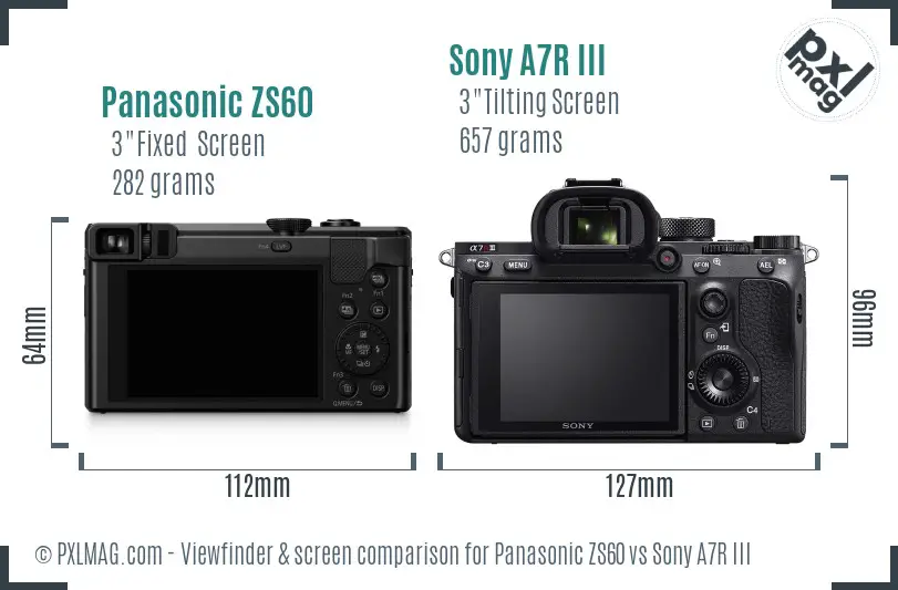 Panasonic ZS60 vs Sony A7R III Screen and Viewfinder comparison