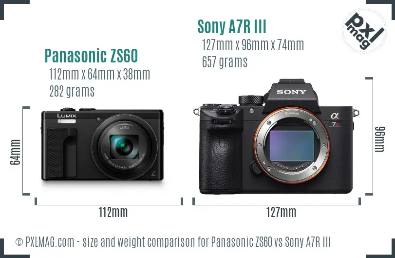Panasonic ZS60 vs Sony A7R III size comparison