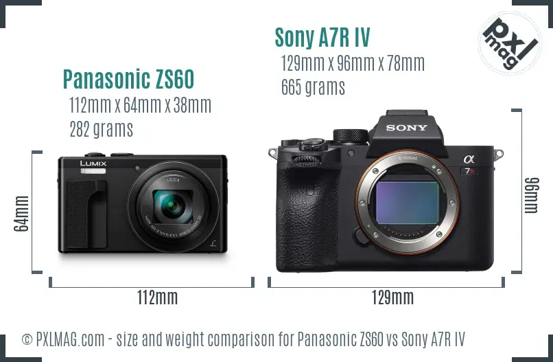 Panasonic ZS60 vs Sony A7R IV size comparison