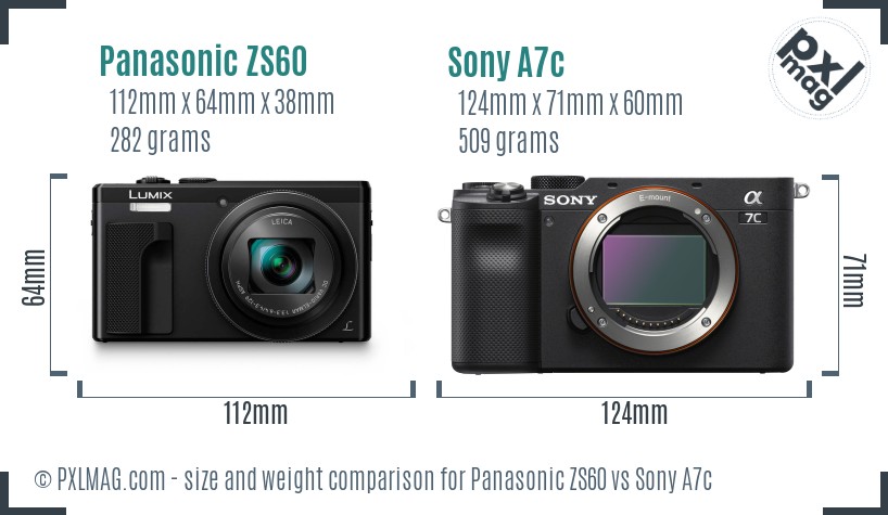 Panasonic ZS60 vs Sony A7c size comparison Panasonic ZS60 vs Sony A7c size comparison