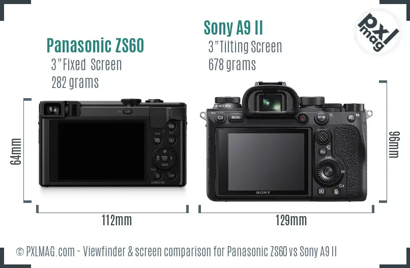 Panasonic ZS60 vs Sony A9 II Screen and Viewfinder comparison