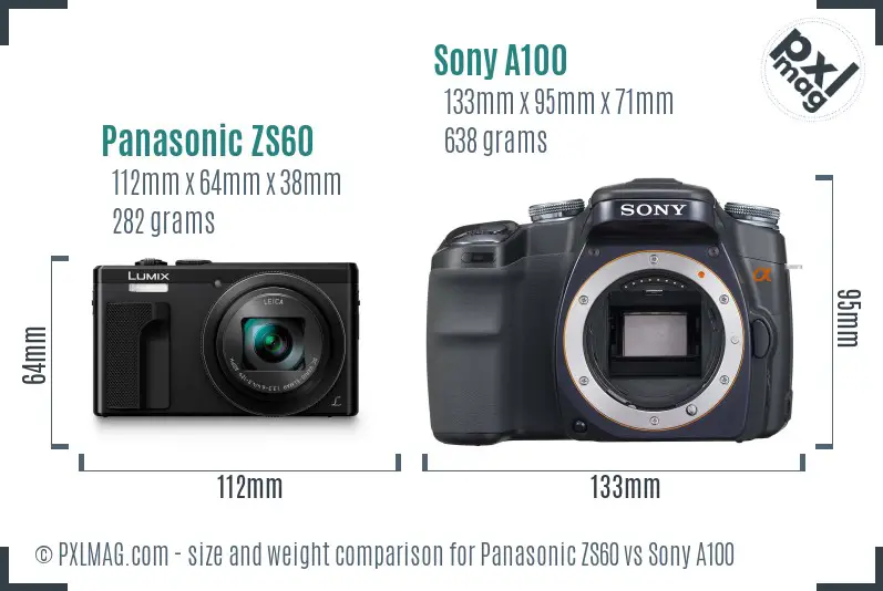 Panasonic ZS60 vs Sony A100 size comparison