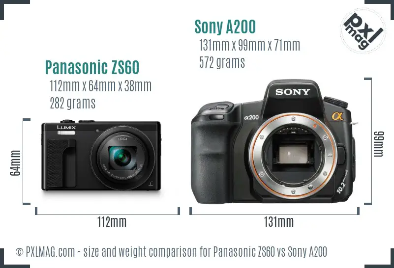 Panasonic ZS60 vs Sony A200 size comparison