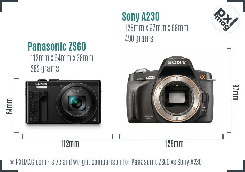Panasonic ZS60 vs Sony A230 size comparison
