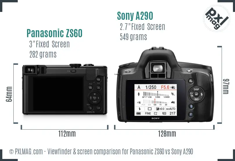 Panasonic ZS60 vs Sony A290 Screen and Viewfinder comparison