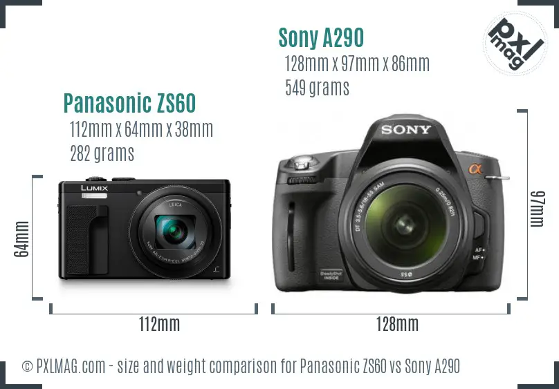Panasonic ZS60 vs Sony A290 size comparison