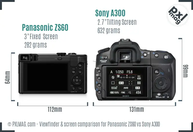 Panasonic ZS60 vs Sony A300 Screen and Viewfinder comparison