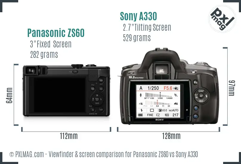 Panasonic ZS60 vs Sony A330 Screen and Viewfinder comparison