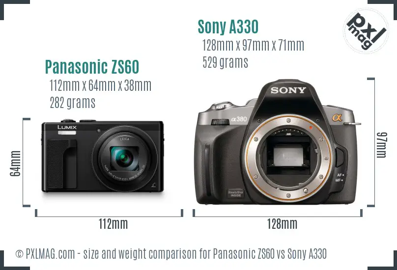 Panasonic ZS60 vs Sony A330 size comparison