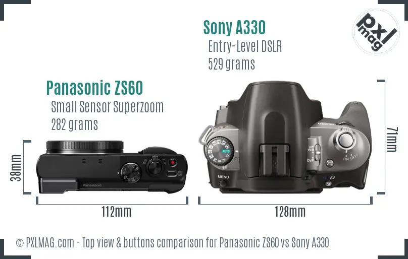 Panasonic ZS60 vs Sony A330 top view buttons comparison