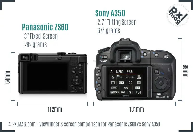 Panasonic ZS60 vs Sony A350 Screen and Viewfinder comparison