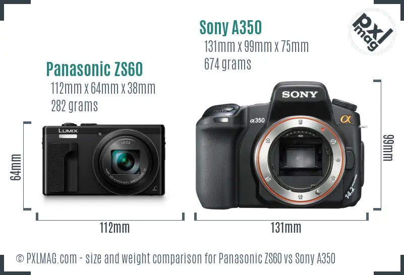 Panasonic ZS60 vs Sony A350 size comparison Panasonic ZS60 vs Sony A350 size comparison