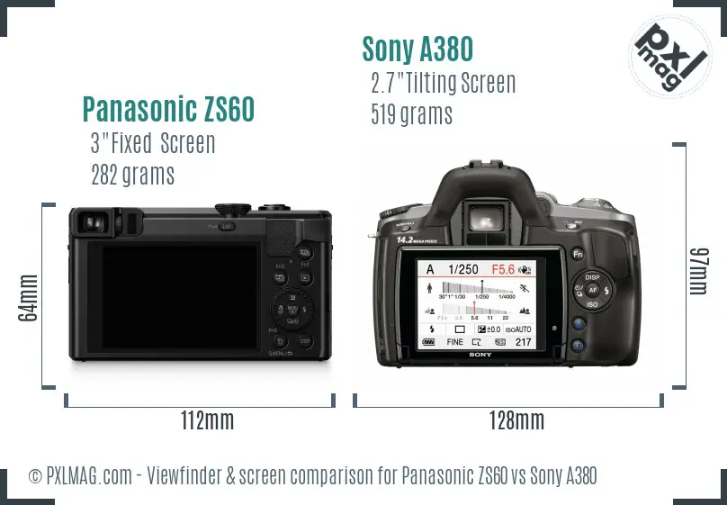 Panasonic ZS60 vs Sony A380 Screen and Viewfinder comparison