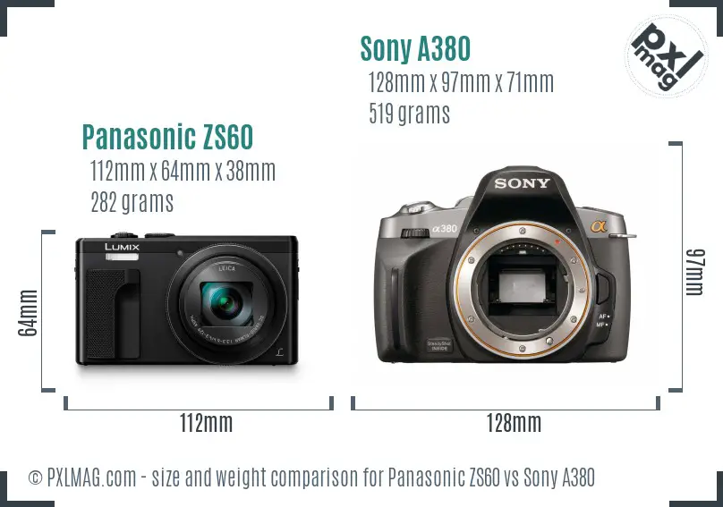 Panasonic ZS60 vs Sony A380 size comparison