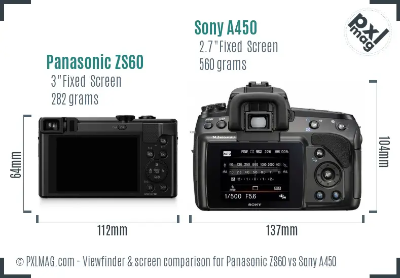 Panasonic ZS60 vs Sony A450 Screen and Viewfinder comparison