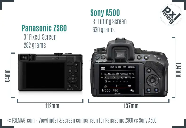 Panasonic ZS60 vs Sony A500 Screen and Viewfinder comparison
