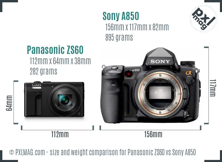 Panasonic ZS60 vs Sony A850 size comparison Panasonic ZS60 vs Sony A850 size comparison