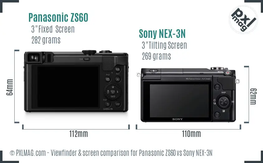 Panasonic ZS60 vs Sony NEX-3N Screen and Viewfinder comparison