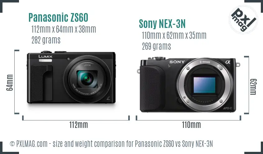 Panasonic ZS60 vs Sony NEX-3N size comparison