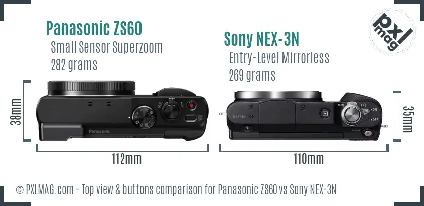 Panasonic ZS60 vs Sony NEX-3N top view buttons comparison
