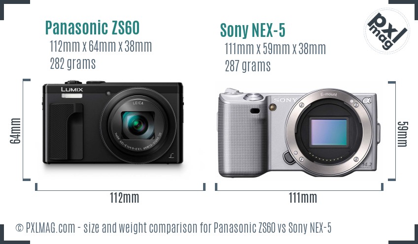 Panasonic ZS60 vs Sony NEX-5 size comparison Panasonic ZS60 vs Sony NEX-5 size comparison