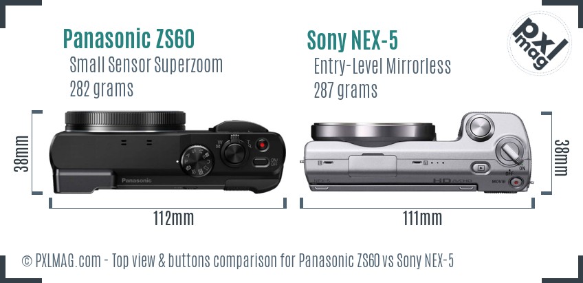 Panasonic ZS60 vs Sony NEX-5 top view buttons comparison