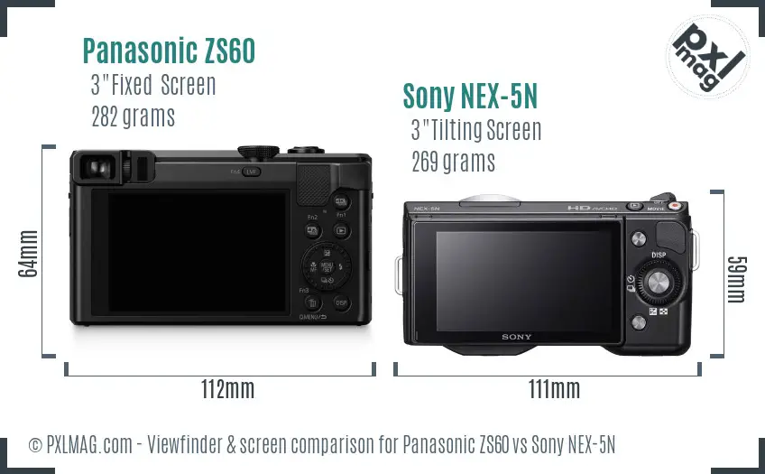 Panasonic ZS60 vs Sony NEX-5N Screen and Viewfinder comparison