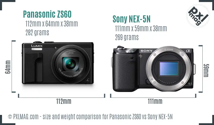 Panasonic ZS60 vs Sony NEX-5N size comparison