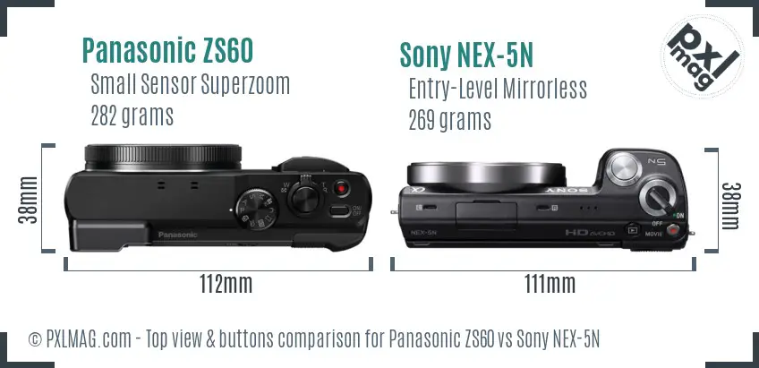 Panasonic ZS60 vs Sony NEX-5N top view buttons comparison