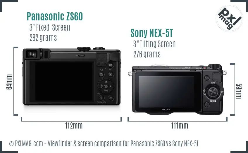 Panasonic ZS60 vs Sony NEX-5T Screen and Viewfinder comparison