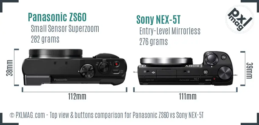 Panasonic ZS60 vs Sony NEX-5T top view buttons comparison