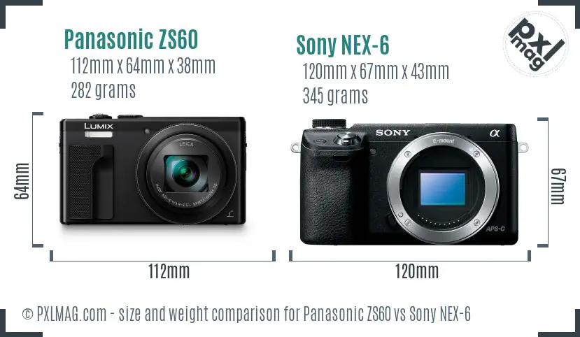 Panasonic ZS60 vs Sony NEX-6 size comparison