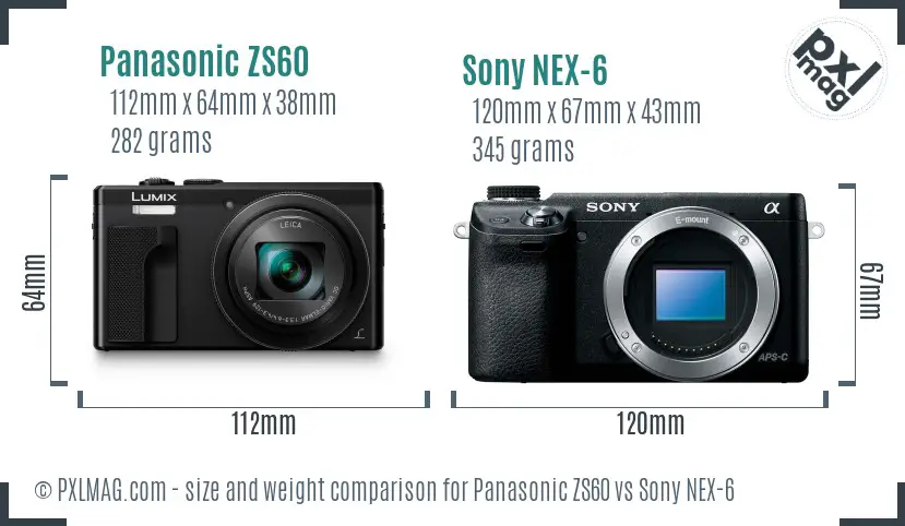 Panasonic ZS60 vs Sony NEX-6 size comparison Panasonic ZS60 vs Sony NEX-6 size comparison