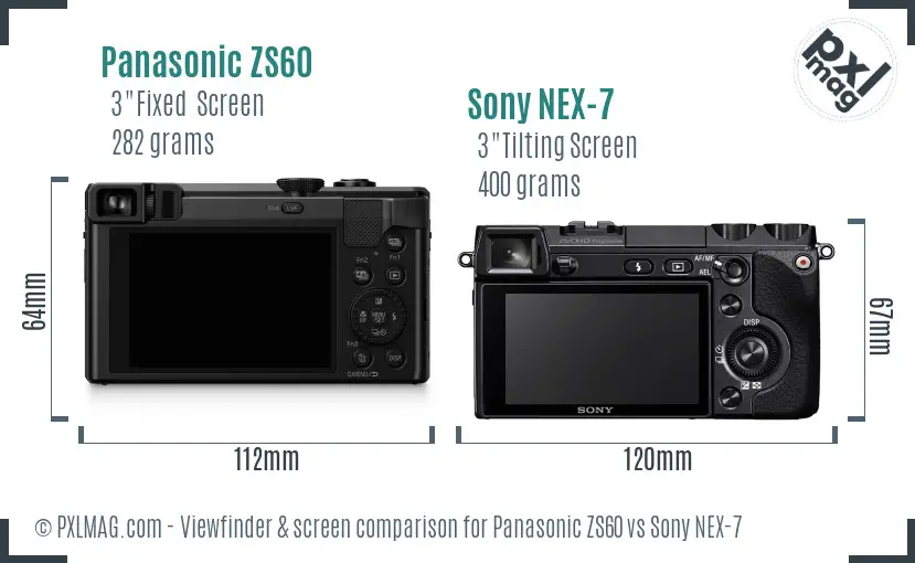 Panasonic ZS60 vs Sony NEX-7 Screen and Viewfinder comparison Panasonic ZS60 vs Sony NEX-7 Screen and Viewfinder comparison