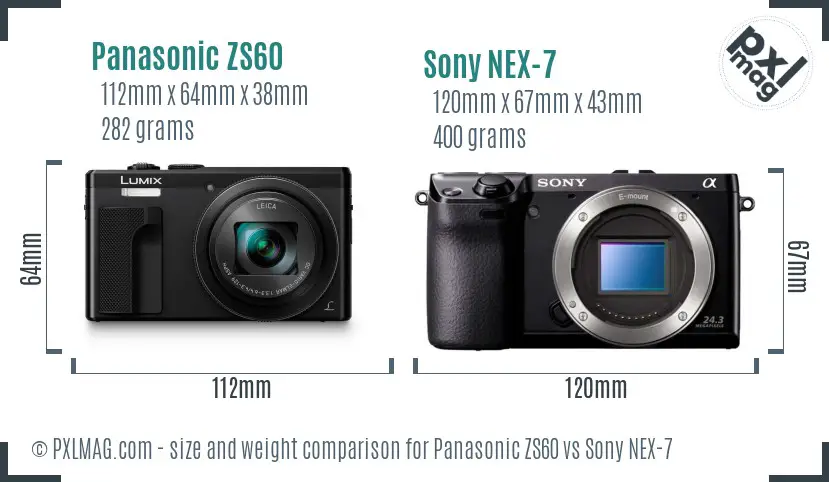 Panasonic ZS60 vs Sony NEX-7 size comparison Panasonic ZS60 vs Sony NEX-7 size comparison