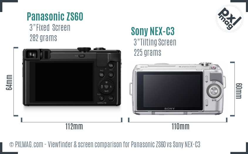 Panasonic ZS60 vs Sony NEX-C3 Screen and Viewfinder comparison