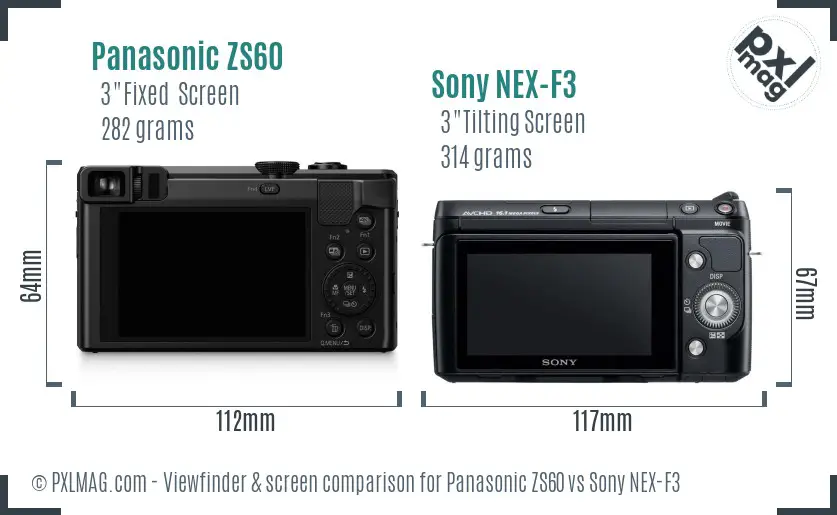 Panasonic ZS60 vs Sony NEX-F3 Screen and Viewfinder comparison