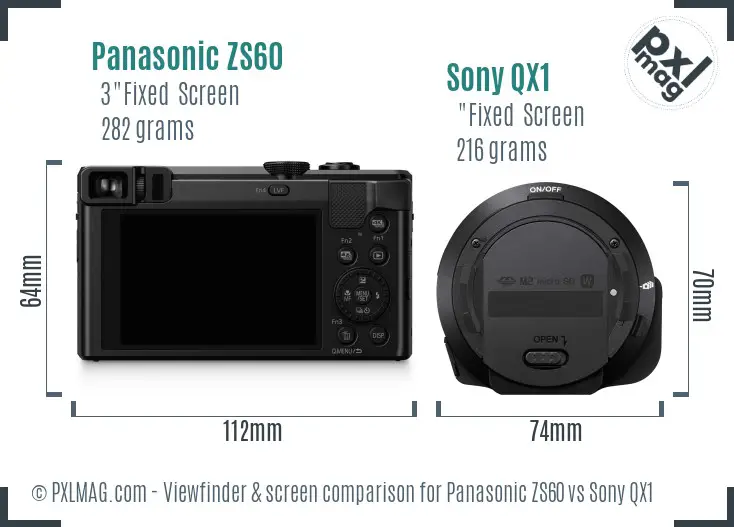 Panasonic ZS60 vs Sony QX1 Screen and Viewfinder comparison