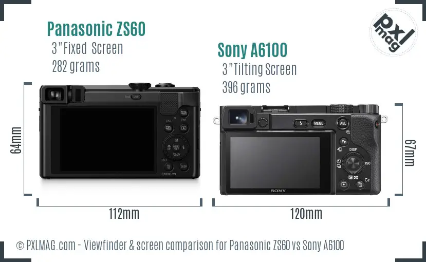 Panasonic ZS60 vs Sony A6100 Screen and Viewfinder comparison