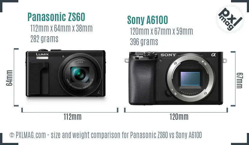 Panasonic ZS60 vs Sony A6100 size comparison